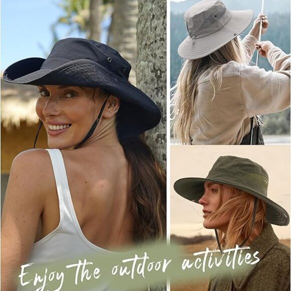 Womens Sun Hat with Ponytail Hole Beach Hiking Summer Wide Brim - Picture 2 of 6